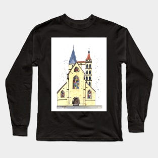 gothic church in Germany whimsical watercolor painting Long Sleeve T-Shirt